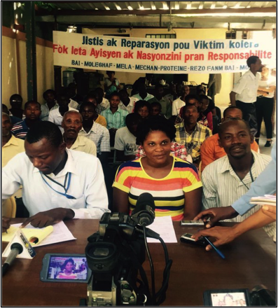 Leaders from cholera affected communities speak to press