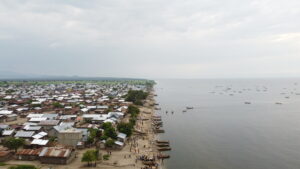 Drone Shot image showing an impoverished community of fishermen from Challenge Fellow Fredrick Mugura's Project on Water security.